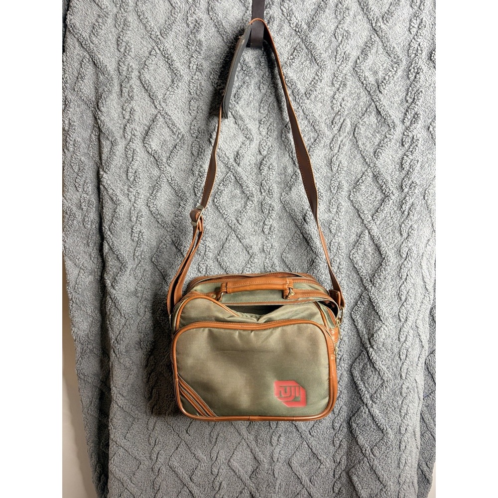 Vintage Gigi Camera Bag Green Vinyl With Brown Leather Trim 1980s